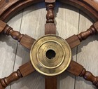 Nautical 24    Wooden Ship Wheel Hardwood Polished Brass Wall Decor Used Vtg Read