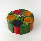 Vintage Green Swirly Catalin Marbled Bakelite Poker Chips Caddy Set Butterscotch