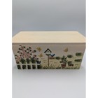 Vintage Cottagecore Wood Recipe Box Cream Hand Painted Garden Scene
