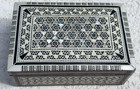 Marquetry Box Inlaid Mother Pearl Mid-eastern Wood Hinged Jewelry Trinket 5 25 w