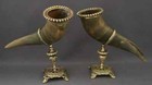 Pair Of Antique Cornucopias  France  Horn  Bronze  End 19th Century