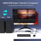 Hdmi Kvm Switch 1 Monitor 2 Computers 4k 60hz 4 Usb 3 0 Ports Cables Included