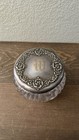 Vintage Sterling Silver Lid Monogrammed Cut Glass Vanity Powder Jar