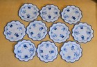 10 Vintage White Cotton W Blue Hand Embroidery Cocktail Coasters Set New