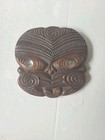 Vintage Hand Carved Maori Tiki Wood Wall Plaque Mask New Zealand Tribal Folk Art