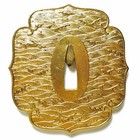 Aoi Kikume Wave Pattern Gold Tsuba Sword Shape Used Decorative Collectible