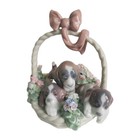Lladro A Litter Of Love Porcelain Figurine Puppies In Flower Basket