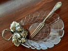 Durgin Sterling Silver   Glass Strawberry Pattern Bowl   Strawberry Fork In Box