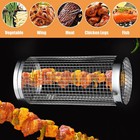 2pcs Rolling Grilling Basket Bbq Grill Stainless Steel Vet Meat Cage W  2 Hooks