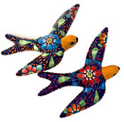 Mexican Talavera Bird Swallow Set Of 2 Pottery Animal Wall Folk Art Figure