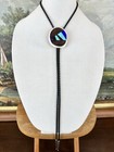Stunning Turquoise Black Onyx Lapis Brass Inlay Antler Wood Bolo Tie