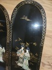 Vintage Chinese Oriental Black Lacquer   Mother Of Pearl Wall Art Plaque 