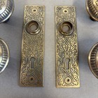 Antique Victorian Brass Ornate Round Door Knobs  Door Plates 2 Set
