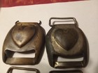 Six Antique Civil War Era Raised Heart Brass Horse Harness Buckle Covers