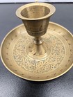 Vintage Brass Candlestick Holder W ring Handle Floral Etching Made In India