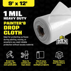 9x12 Clear Plastic Drop Cloth     1 Mil Heavy-duty Painters Plastic Sheeting Roll 