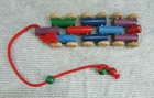 Vintage 1970 s 12 Wood Wheel Colorful 13  Long Wooden Pull Toy Red Rope Free S h