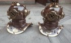 Set Of 2 Pcs Brass Antique U s Navy Mark V Maritime Mini Diving Divers Helmet 