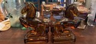 Vintage L e  Smith Carmel   Dark Amber Glass Rearing Horse Bookends