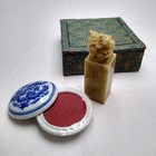 Jingdezhen Porcelain Chinese Chop Seal Stamp Carved Dragon Soapstone Ink Box