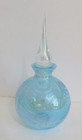 Vintage Art Glass Light Blue Iridescent Pulled Feather Perfume Bottle W stopper