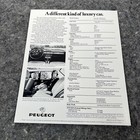 Vintage Original 1975 Peugeot 504 Sedan Sales Single Sheet Brochure Spec Sheet