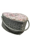Vintage Heart Shaped Wicker Wood  Sewing Basket picnic Basket 14 x11 x7  