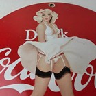 Vintage Coca Cola Porcelain Sign - Pinup Service Soda Beverage Diner Advertising