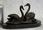 Hand Made Beautiful Swans Bronze Sculpture Art Deco Marble Statue Figurine Decor
