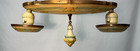Vtg Ceiling Light Flush Polychrome Brass Fixture Art Deco Dual Socket Usa  m89
