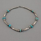 Native American Ethnic Vintage Old Pawn Silver   Turquoise Bead Necklace 15 25 