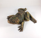 Antique Painted Cast Iron Frog Door Stop  Garden Statue  Paperweight 