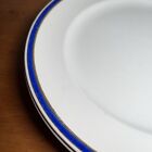 4 Woods   Sons Burslem Blue Gold Rim  10    Dinner Plates - Rare Vintage - England