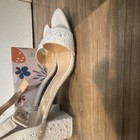 White pearl Embellished Strappy Ankle Strap Block Heels Crete-s Us 9