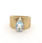 14k Gold Natural Pear Aquamarine Cigar Band Ring Mounting Setting