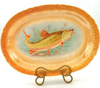 Antique Dresden China Large Ironstone Orange Luster Trout Fish 13 5  Platter