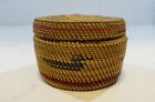 Vintage Northwest Coast Makah Native Hand Woven Treasure Basket W  Bird Design