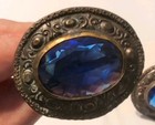 Pair Of Large Antique Blue Glass Hat Pins