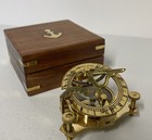 Brass Nautical Sundial Compass Case Wood Box Antique Vintage Style Gift Decor