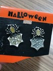 Super Cute Vintage Halloween Enameled Uv Glow Spider Web Earrings