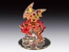 Dragon Fire Red On Mirror Base Hand Made Glass Fantasy Figurine