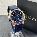 Bulova Marine Star Chronograph Blue-gold Dial Silicone Quartz Mens Watch 97b168