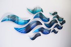 Large Metal Wall Sculpture Modern Abstract Art Blue Wave Painting Home Decor 
