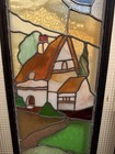 Vintage Entry Door With Unique Custom Stained Glass Cottage Scene 78    X 33   
