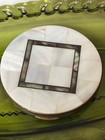 Vintage Art Deco Mother Of Pearl Retro Compact Mirror  Mid Century Brass Makeup