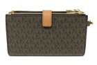 Michael Kors Mk Jet Set Travel Double Zip Phone Wristlet Wallet Brown Signature