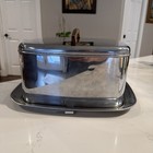 Vtg Lincoln Beautyware Style Chrome Cake Carrier Storage Lock Lid Wood Handle