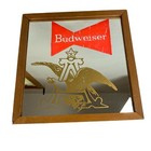 Vtg Mirror Budweiser Beer Bar Sign Carnival Wood Frame 13    Distressed Man Cave