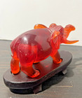 Vintage Carved Elephant Statue Bakelite lucite Cherry Red 4 5  L 2 5 h
