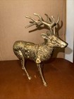 Vintage Solid Brass Deer Stag Figurine Mid Century Decor 9    Tall